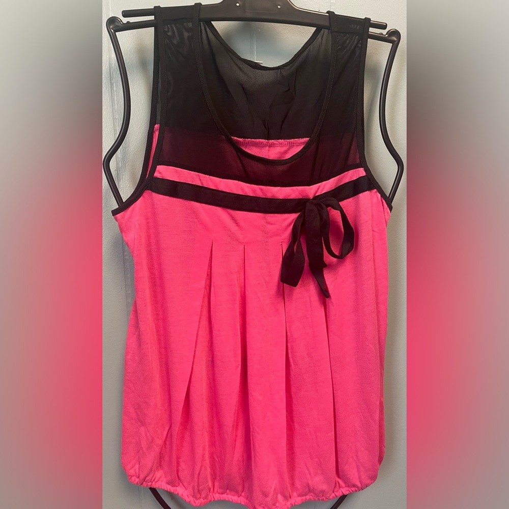 SHEIN Pink and Black Tank Top with Bow